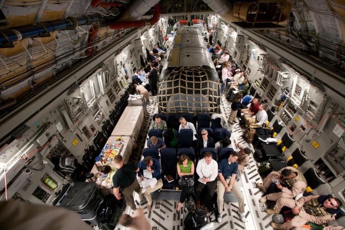 This photo taken on July 2, 2009, shows Biden's&amp;nbsp;airstream trailer loaded onto a military C-17 cargo plane.