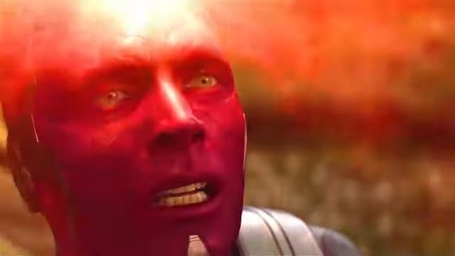 A close-up Vision as his forehead is hit with Wanda's magic in "Avengers: Infinity War"