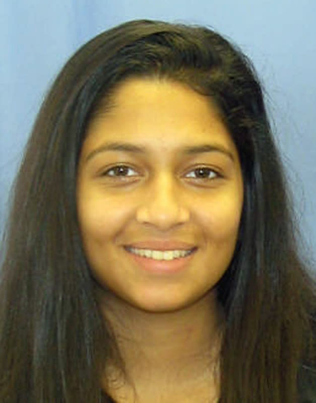 This undated photo provided by the Marple Township, Pa. police shows Nadia Malik. The body of Malik, 22, of Marple Township, was found lying face-down under a pile of clothes a gym bag in the front seat of a car parked near Philadelphia's main train station on Thursday, Feb. 20, 2014, after she had been missing for 11 days. (AP Photo/Marple Township Police)