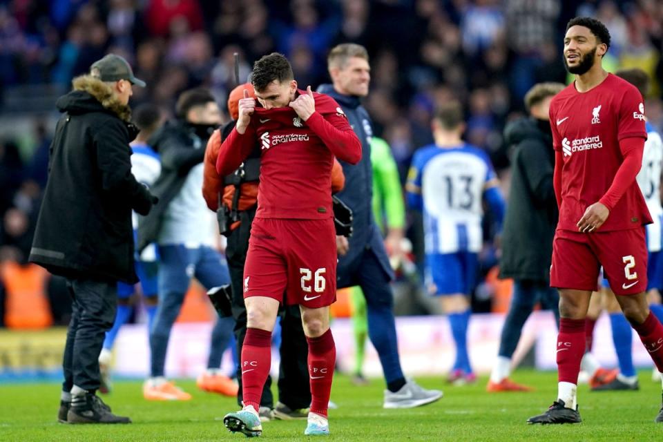 Liverpool were dumped out of the FA Cup at Brighton (John Walton/PA) (PA Wire)