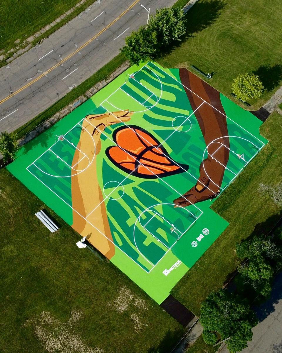An artist's rendering of the new basketball courts at Durant Park in Flint.
