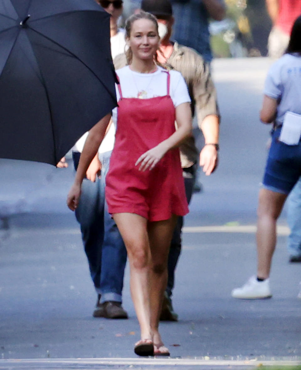 <p>Jennifer Lawrence films scenes for her latest movie, <em>No Hard Feelings, </em>in Long Island, New York, on Sept. 22. </p>