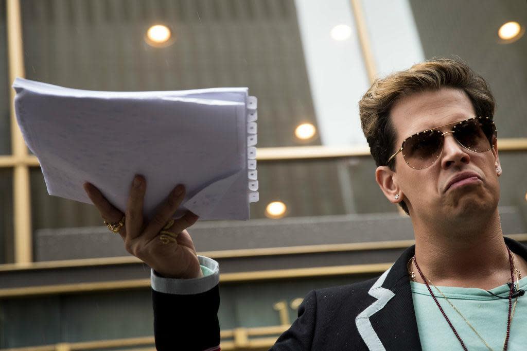 Mr Yiannopoulos in New York after a book deal he had with Simon & Schuster was dropped: Drew Angerer/Getty Images