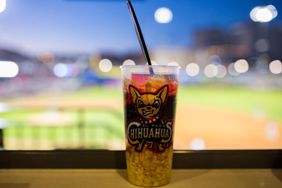 A corn in a cup is is prepared at Southwest University Park in El Paso, TX, on the El Paso Chihuahuas' opening day, Tuesday, April 2, 2024.