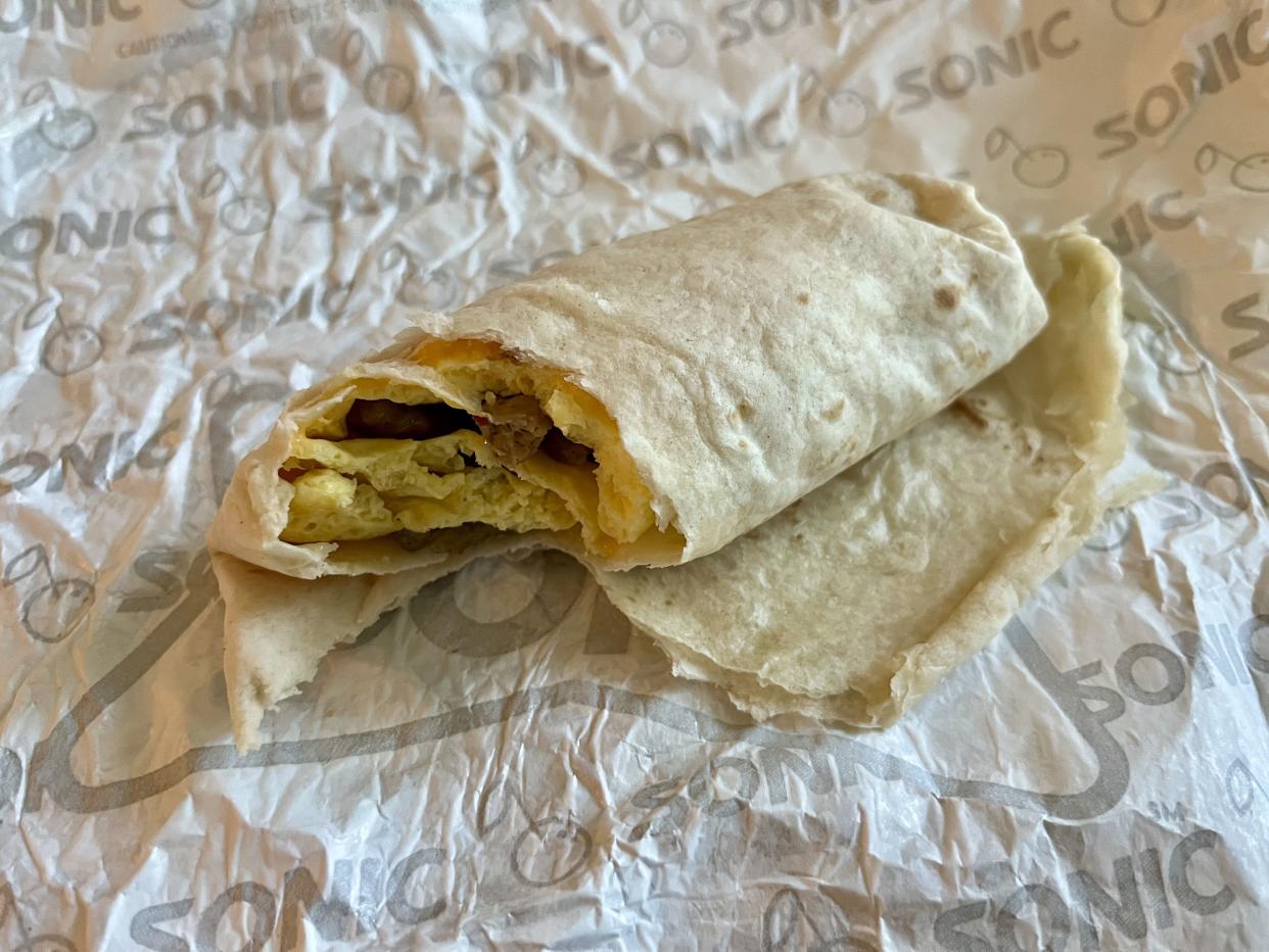the jr sausage egg and cheese breakfast burrito from sonic drive in