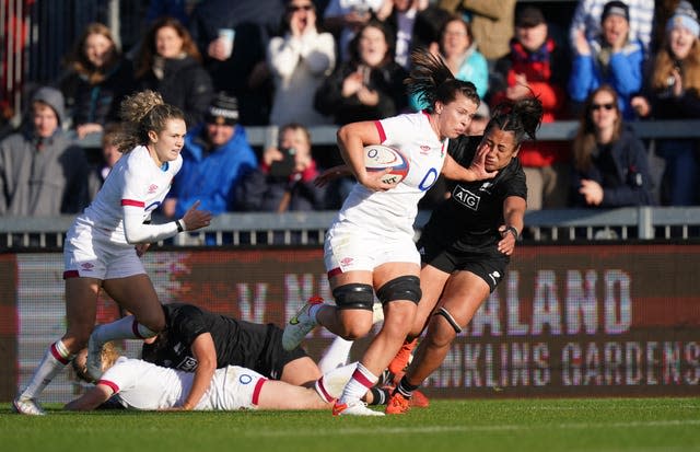 England’s Abbie Ward breaks through to score against New Zealand last October