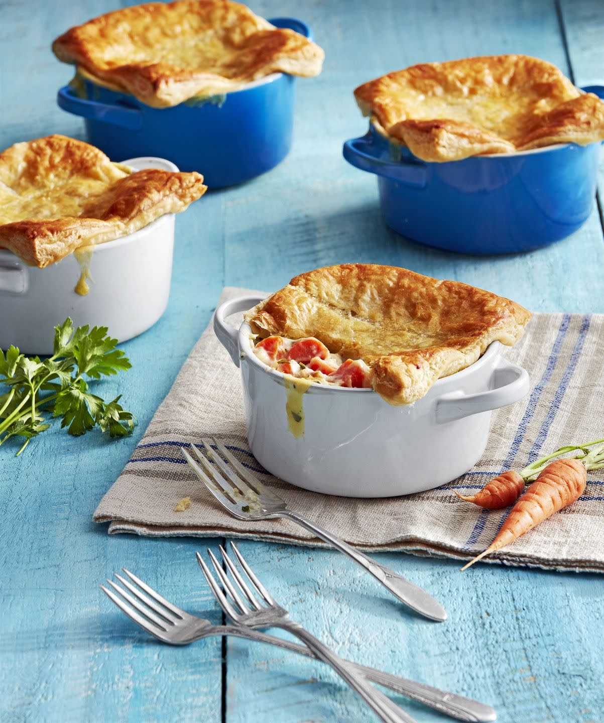 mini carrot pot pies in individual ramekins