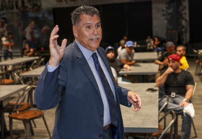 East Los Angeles, CA - September 29: L.A. County Sheriff candidate Robert Luna speaks to a gathering of criminal justice reform advocates and other community members at East Los Tacos in East Los Angeles. Photo taken in East Los Angeles, Thursday, Sept. 29, 2022. (Allen J. Schaben / Los Angeles Times)