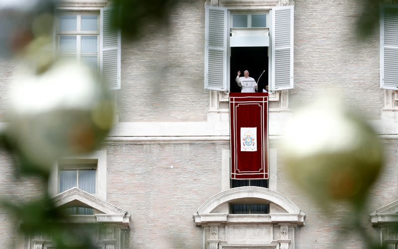 Pope Francis leads the Angelus prayer at the Vatican