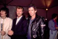 <p>David Bowie joins Keith Richards of The Rolling Stones backstage after a show during the band's Steel Wheels tour in 1989. The tour ran until 1990 and ended with 10 shows in Japan. </p>