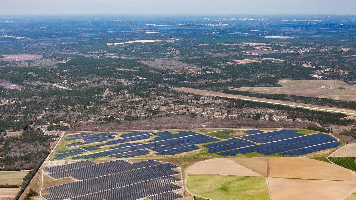 A solar farm sprawls across the landscape in Lexington County.