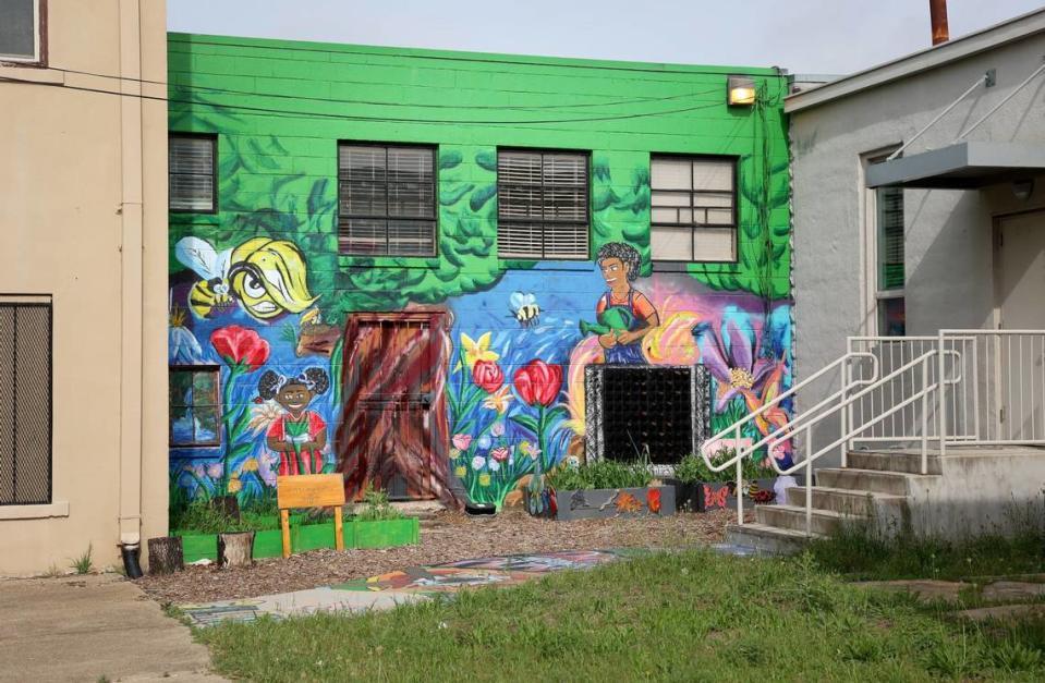 A small community garden grows behind one of David Howard’s organization buildings near Texas Wesleyan University on Wednesday, April 17, 2024.