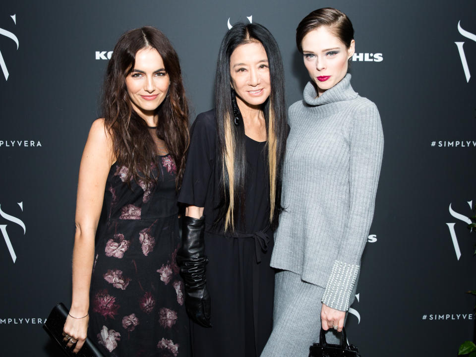 Camilla Belle, Vera Wang, and Coco Rocha celebrate Simply Vera Vera Wang’s 10th anniversary collection in New York. (Photo: Courtesy of Simply Vera Vera Wang/BFA)