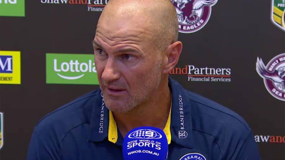 Arthur savaged his players after the Eels' loss. Pic: Fox Sports