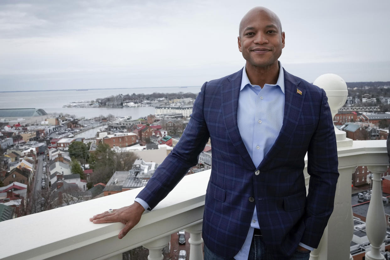 Maryland Governor-Elect Wes Moore,stands for a photograph outside of the capitol dome in Annapolis, Md., Tuesday, Jan. 17, 2023. (AP Photo/Bryan Woolston)