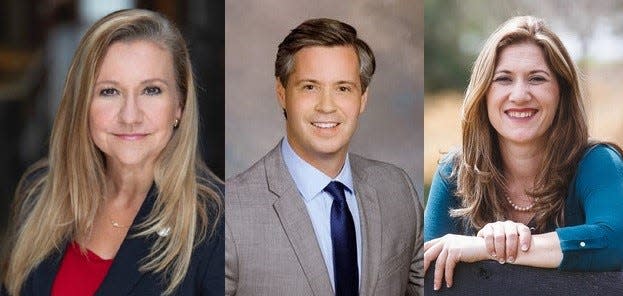 The 12th Senate District Republican primary for Colonial Heights and most of Chesterfield County is a three-way battle between Sen. Amanda Chase, left, former Sen. Glen Sturtevant and nonprofit leader Tina Ramirez.