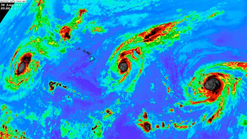 In a historic development three major hurricanes were recorded over the Pacific Ocean for the first time ever. Photo: NOAA