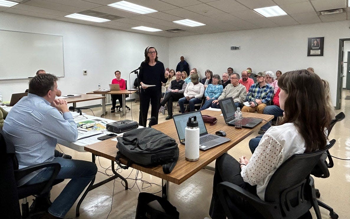 Granville Village Mayor Melissa Hartfield speaks about the benefits of Granville Township's proposed overlay district during a Granville Township Zoning Commission meeting Monday night. She said the overlay will protect Granville's existing character as development pressure continues to mount.