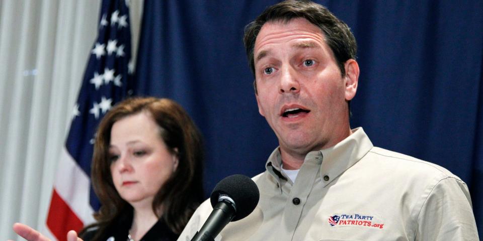 In this Nov. 3, 2010 file photo, Tea Party Patriots co-founders Mark Meckler, right, and Jenny Beth Martin, take part in a news conference at the National Press Club in Washington