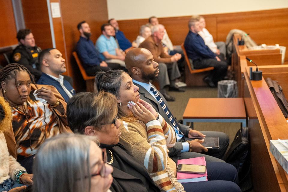 The family of Casey Goodson Jr. listen to the the testimony of former Franklin County Sheriff's office deputy Michael Jason Meade in the trial at the Franklin County Common Pleas Court.