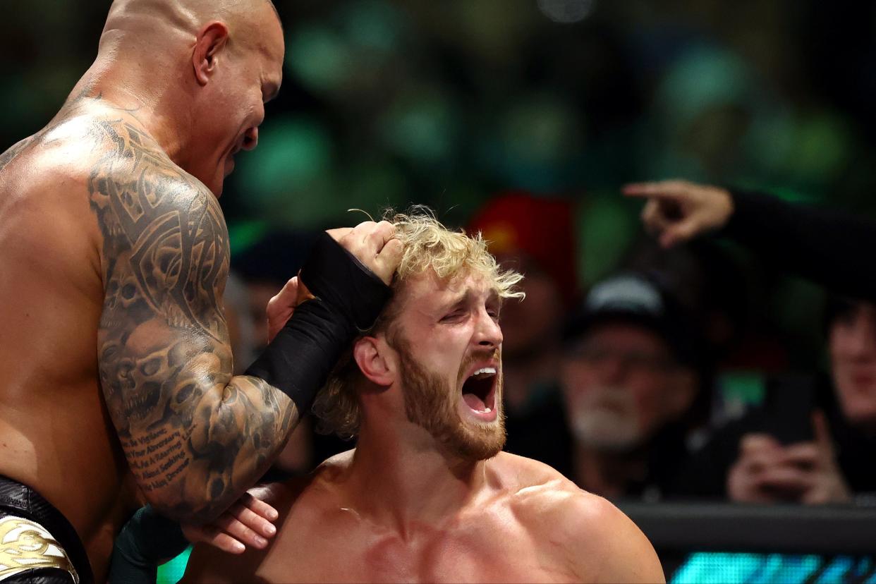 Logan Paul is attacked by Randy Orton (left) (Getty Images)