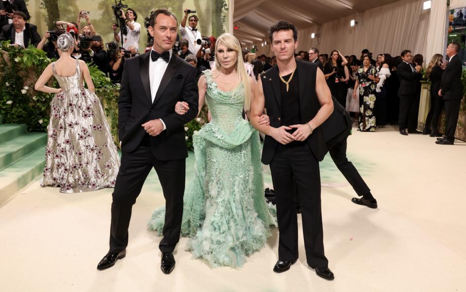 Jude Law with Donatella Versace and Andrew Scott at the 2024 Met Gala