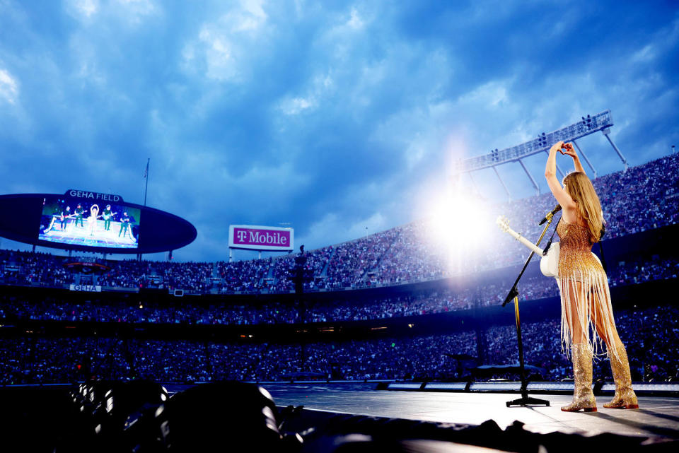 Taylor Swift performs onstage for night one of Taylor Swift | The Eras Tour at GEHA Field at Arrowhead Stadium on July 07, 2023 in Kansas City, Missouri.  (John Shearer / Getty Images)