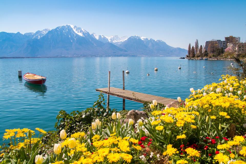 swiss riviera of lake geneva, leman in montreux, switzerland