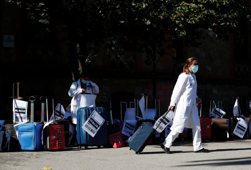 Catalan primary health doctors protest on the second day of a four-day strike in Barcelona