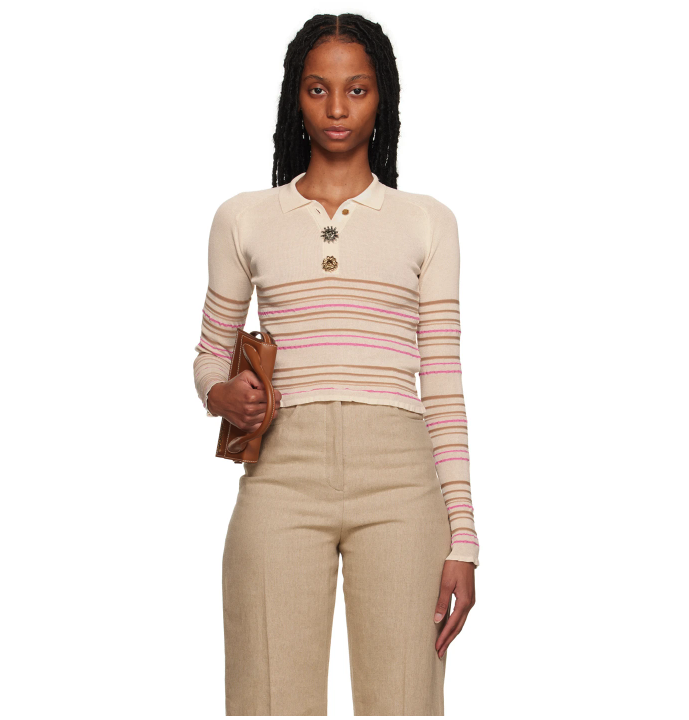 Jacquemus Beige Le Raphia 'La Maille Aouro' Polo. Image via SSENSE.