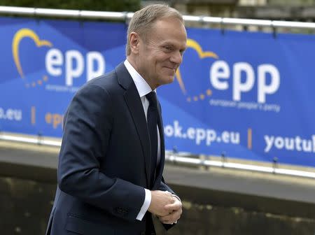 European Council President Donald Tusk arrives at a European People's Party (EPP) meeting ahead of a EU summit in Brussels, Belgium, March 9, 2017. REUTERS/Eric Vidal