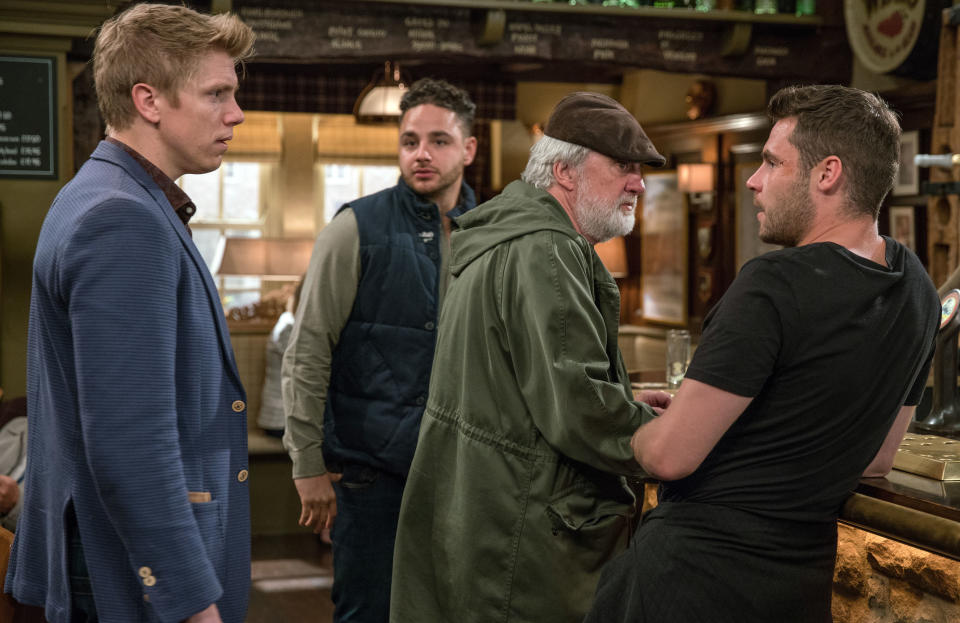 EMBARGO 25/07/2017 Robert Sugden shows his concern for Aaron Dingle in Emmerdale