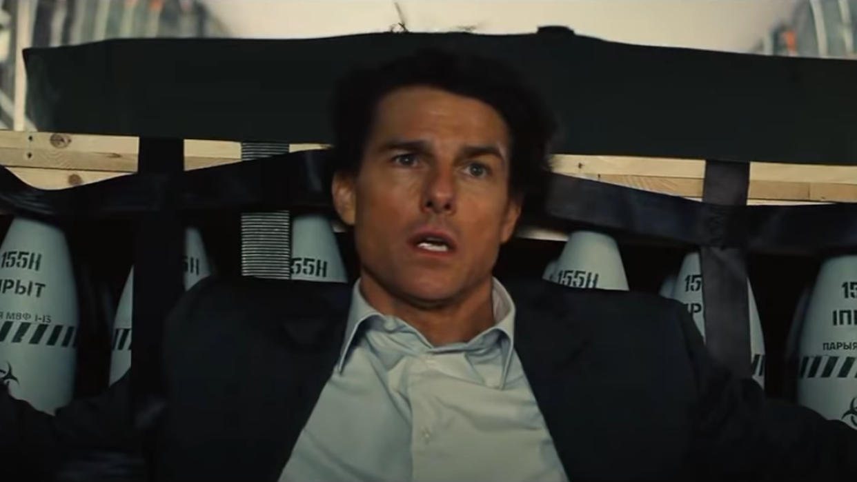  Tom Cruise up against a pallet of bombs in Mission: Impossible - Rogue Nation. 