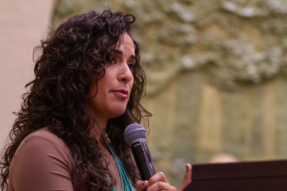 ABC-7 Evening News Anchor Stephanie Valle moderates the Anti-Defamation League's panel discussion on the roots and impact of extremism on July 31, 2023.