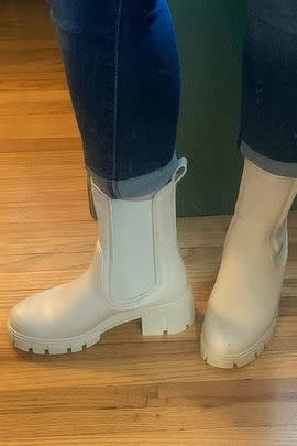 A pair of chunky mid-calf boots