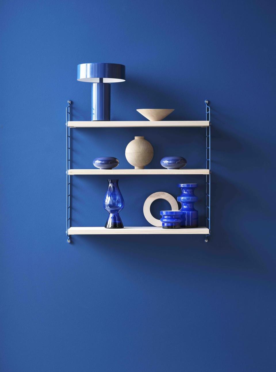 blue shelving unit