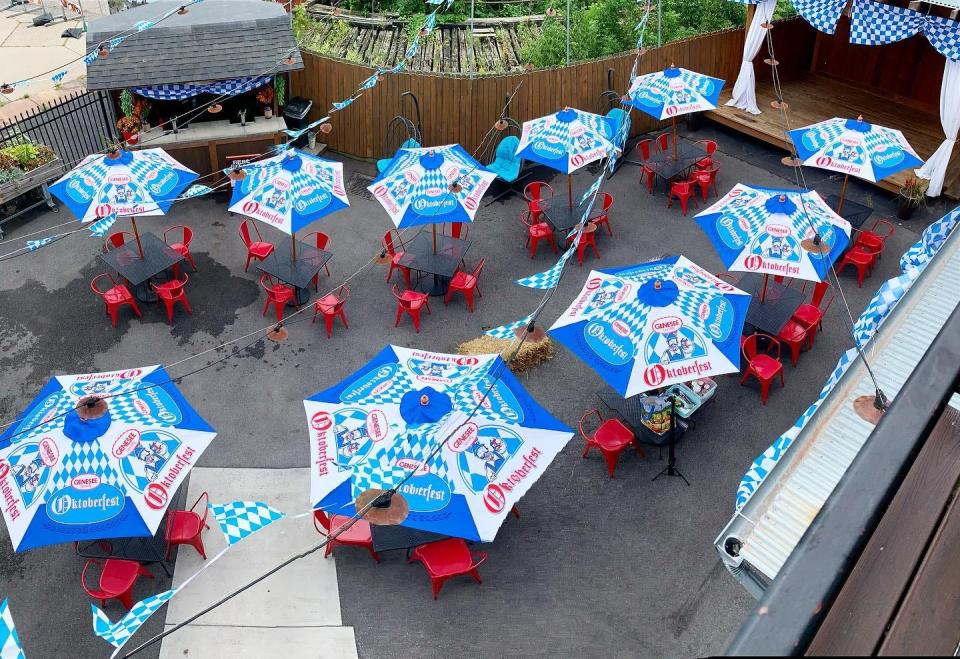 The Genesee Brew House has transformed its ground-level outdoor patio into an Oktober Biergarten.