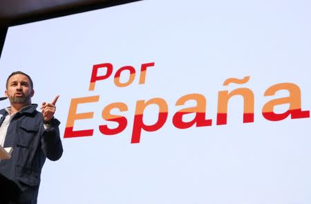 Santiago Abascal, leader and presidential candidate of Spain's far-right party VOX, speaks at a rally in Toledo, Spain, April 11, 2019. REUTERS/Sergio Perez