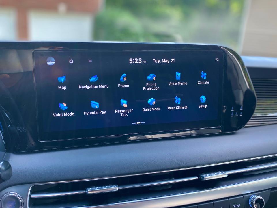 A 12.3-inch touchscreen on the front dash of a 2024 Hyundai Palisade Calligraphy SUV.