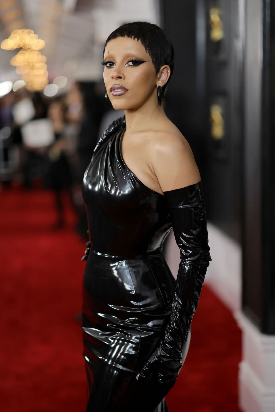 Doja Cat Goes Sultry in Black Latex Dress on the 2023 Grammys Red