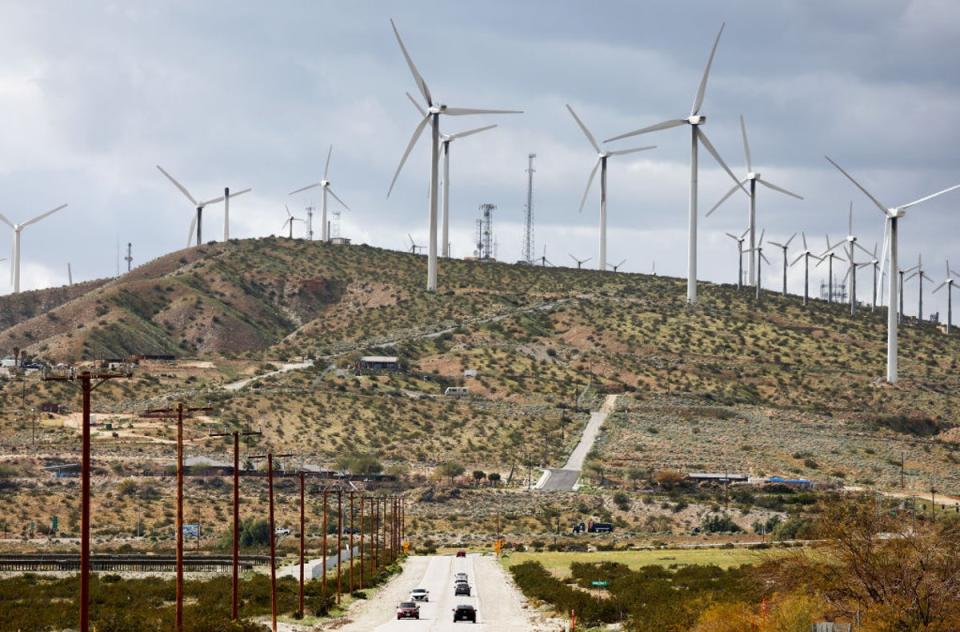 Wind turbines operate  near Whitewater, California. A new study has found they have a small impact on property values which decreases over time (Getty Images)