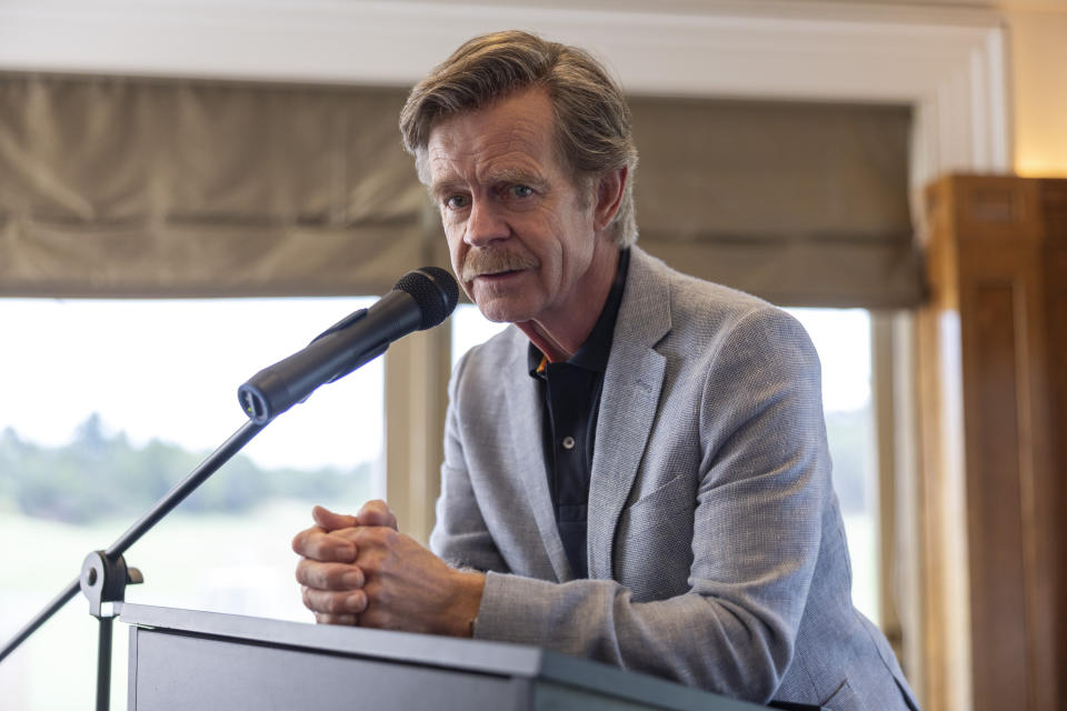 This image released by Amazon Prime shows William H.Macy in a scene from "Ricky Stanicky." (Ben King/Amazon via AP)