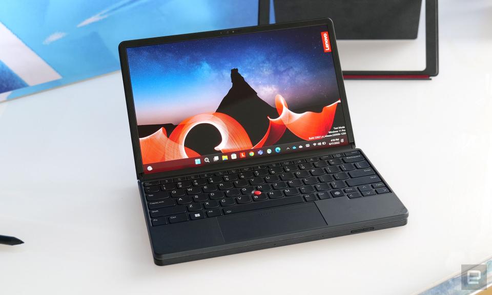 <p>ThinkPad X1 Fold in laptop mode.</p>
