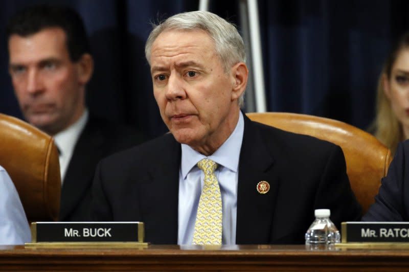 Rep. Ken Buck, R-Colo., announced Tuesday that he will leave Congress before the end of his term, reducing a slim Republican majority. File Pool Photo by Patrick Semansky/UPI