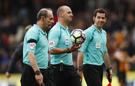 Britain Soccer Football - Hull City v Watford - Premier League - The Kingston Communications Stadium - 22/4/17 Referee Robert Madley after the match Action Images via Reuters / Jason Cairnduff Livepic