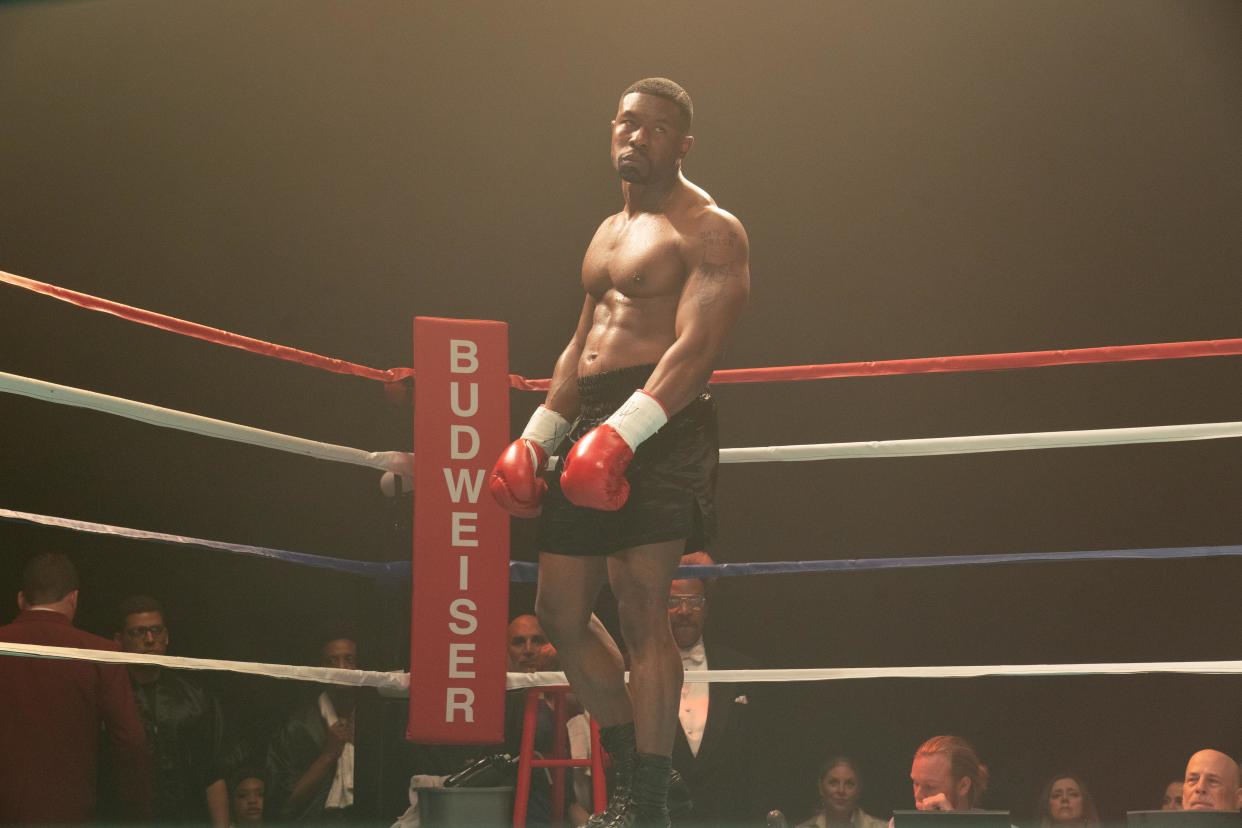 Trevante Rhodes as legendary boxer Mike Tyson in Hulu's limited series "Mike."