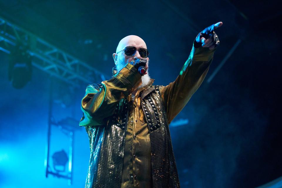 Rob Halford of Judas Priest performs on stage during Coopstock at the Las Sendas Golf Club on April 30, 2022, in Mesa, Ariz.