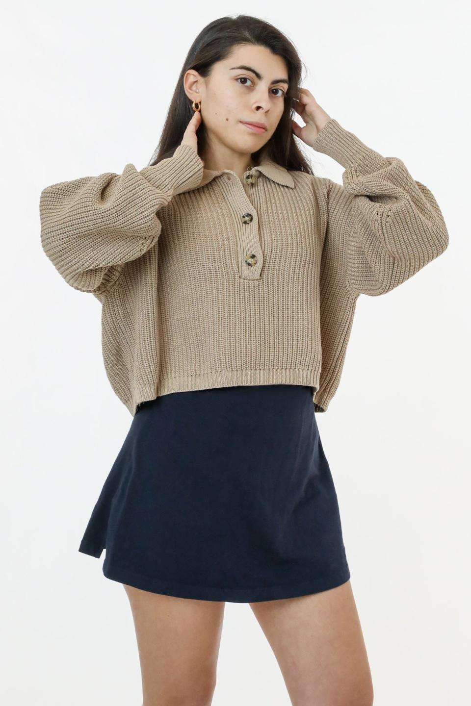 Fisherman Cropped Polo Pullover