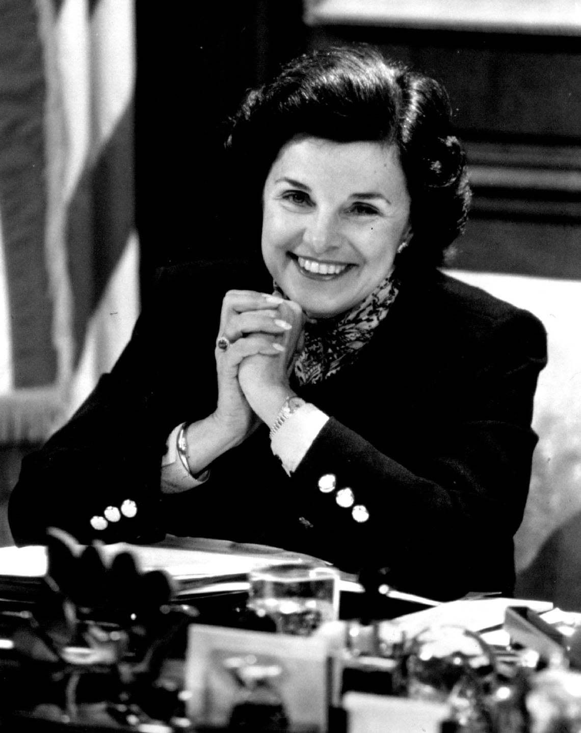 San Francisco Mayor Dianne Feinstein sits in her office on Nov. 27, 1987. With her second term nearing an end and barred by the city charter from seeking a third, she is considered a potential candidate for governor.