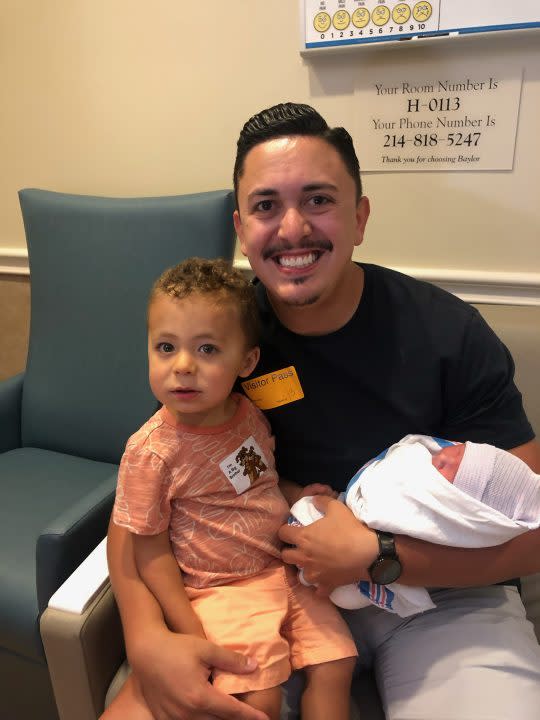 Katie Vasquez’s husband Nick and children in hospital. (Photo by: Katie Vasquez).